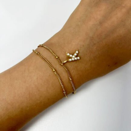 Pearl Initial Duo 18K Plated Titanium Double Chain Bracelet – Bild 6