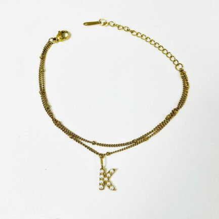 Pearl Initial Duo 18K Plated Titanium Double Chain Bracelet – Bild 3