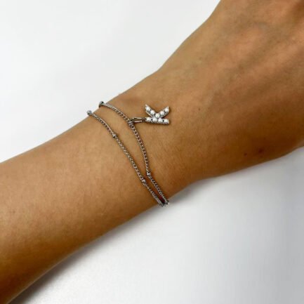 Pearl Initial Duo 18K Plated Titanium Double Chain Bracelet – Bild 5
