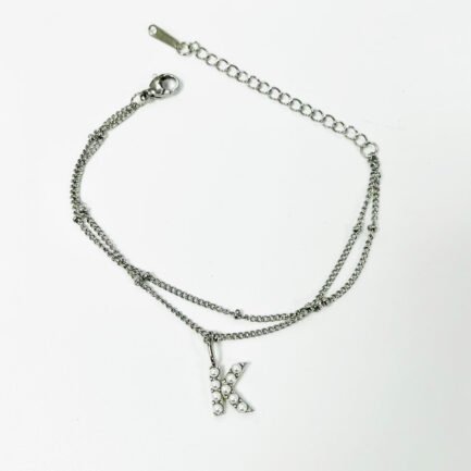 Pearl Initial Duo 18K Plated Titanium Double Chain Bracelet – Bild 4