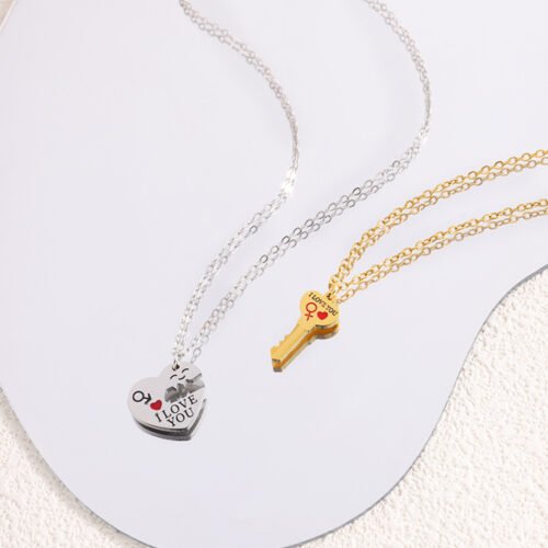 Split Heart Arrow Couple Necklace Set