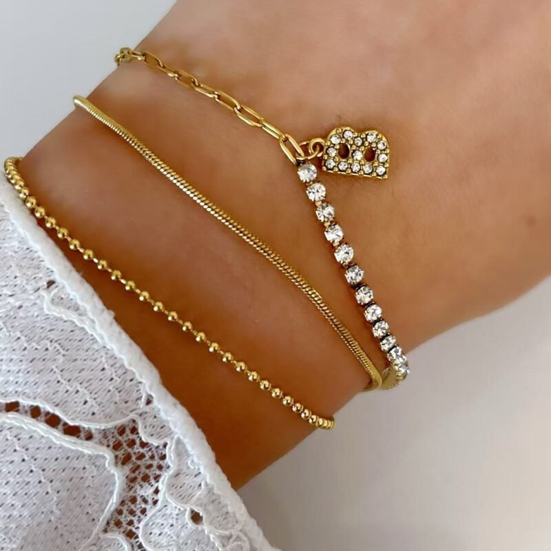 Trinity Initial 18K Gold Plated Titanium Layered Bracelet with Zirconia