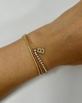 Trinity Initial 18K Gold Plated Titanium Layered Bracelet with Zirconia