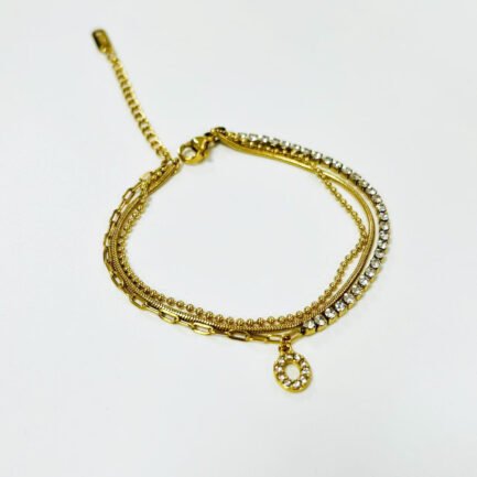 Trinity Initial 18K Gold Plated Titanium Layered Bracelet with Zirconia - 이미지 4