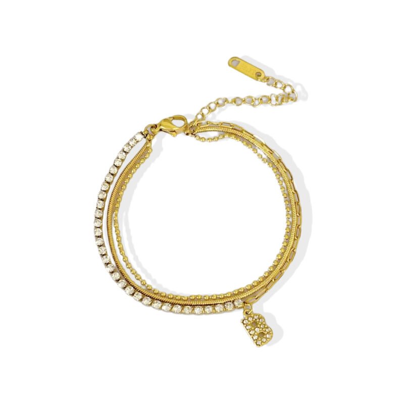 Trinity Initial 18K Gold Plated Titanium Layered Bracelet with Zirconia