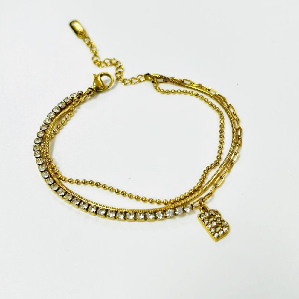 Trinity Initial 18K Gold Plated Titanium Layered Bracelet with Zirconia - Image 3