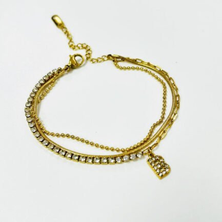 Trinity Initial 18K Gold Plated Titanium Layered Bracelet with Zirconia - 이미지 3