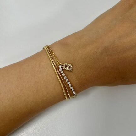 Trinity Initial 18K Gold Plated Titanium Layered Bracelet with Zirconia - 이미지 2
