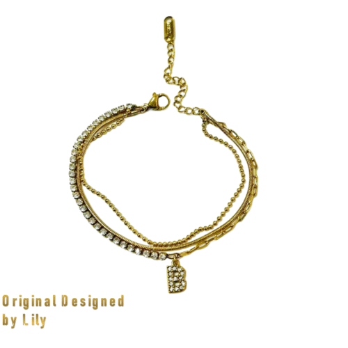 Trinity Initial 18K Gold Plated Titanium Layered Bracelet with Zirconia