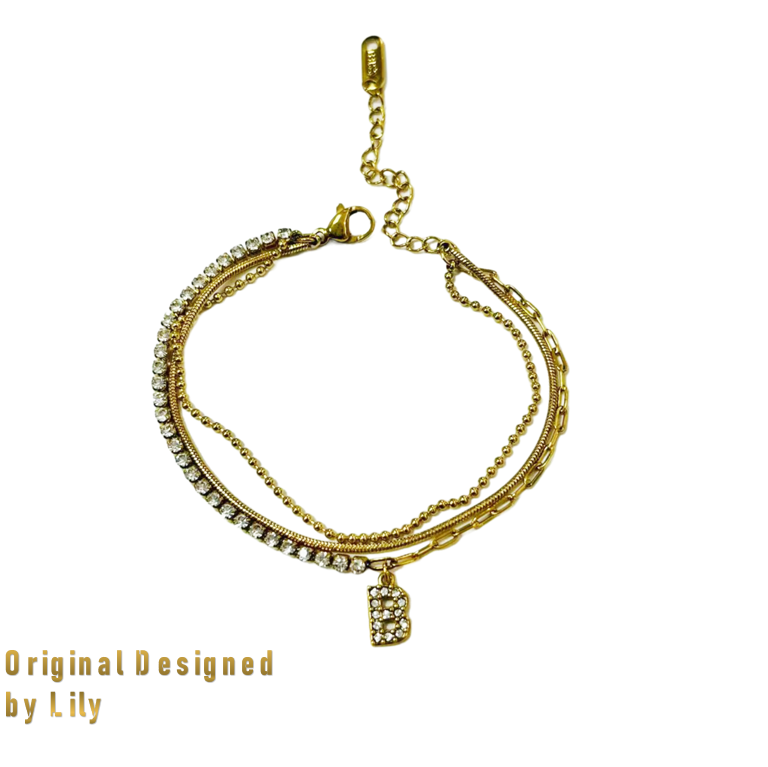 Trinity Initial 18K Gold Plated Titanium Layered Bracelet with Zirconia