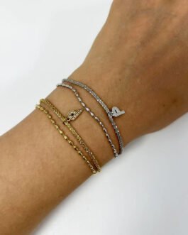 Zirconia Initial Luxe 18K Plated Titanium Layered Bracelet