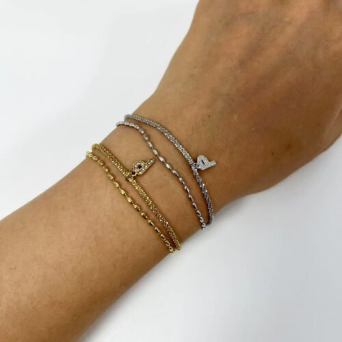 Zirconia Initial Luxe 18K Plated Titanium Layered Bracelet