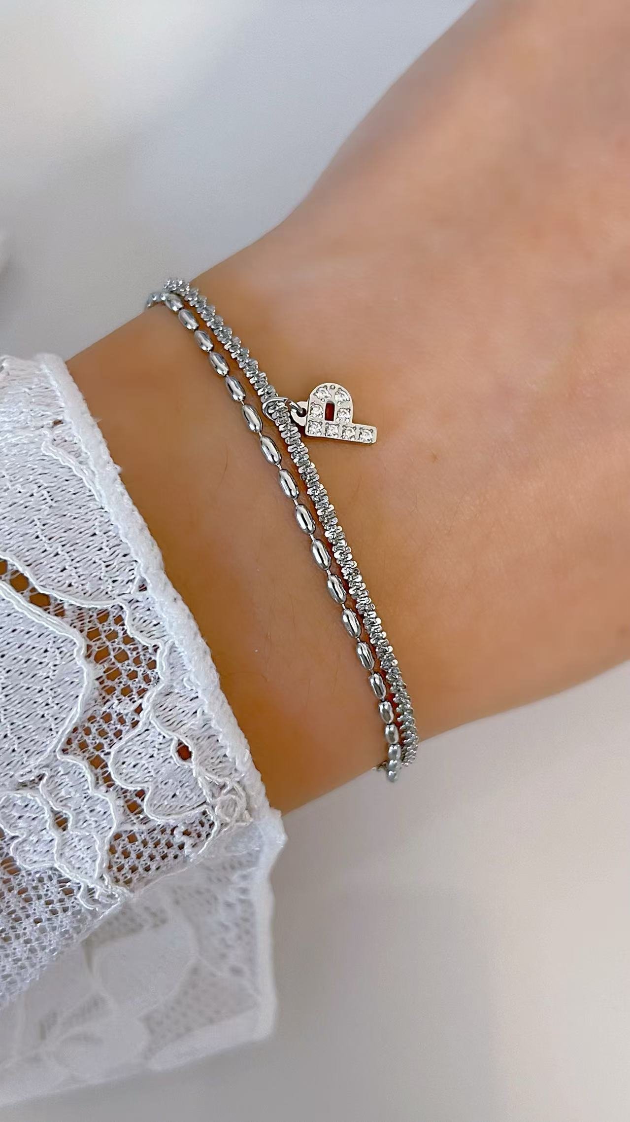 Zirconia Initial Luxe 18K Plated Titanium Layered Bracelet - Image 4