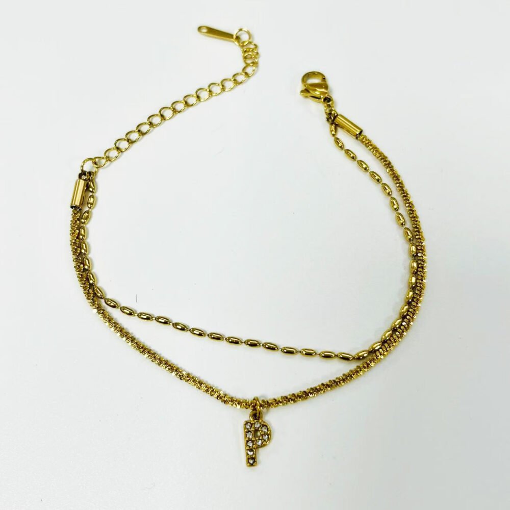 Zirconia Initial Luxe 18K Plated Titanium Layered Bracelet - Image 9