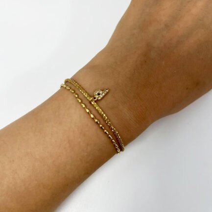 ⁦Zirconia Initial Luxe 18K Plated Titanium Layered Bracelet⁩ - الصورة ⁦7⁩
