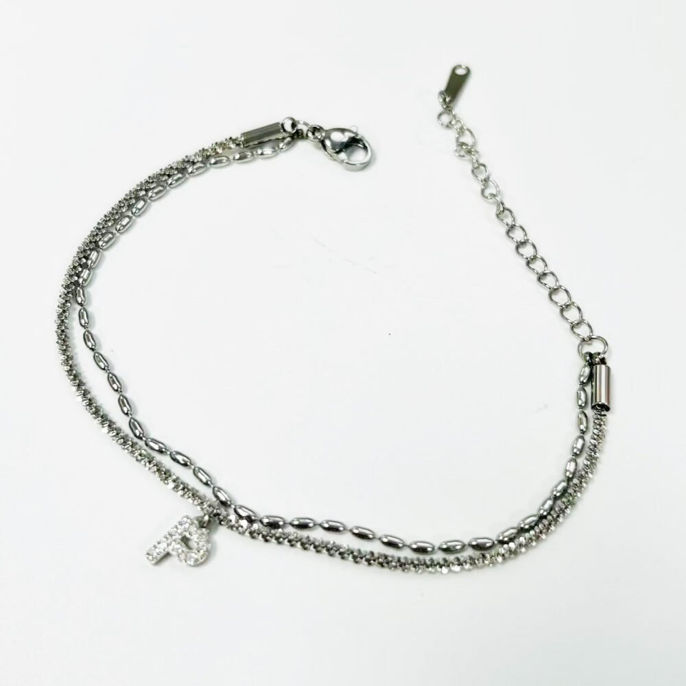 Zirconia Initial Luxe 18K Plated Titanium Layered Bracelet - Image 6