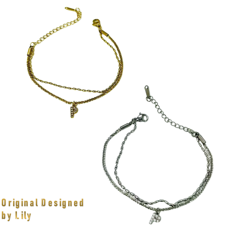 Zirconia Initial Luxe 18K Plated Titanium Layered Bracelet