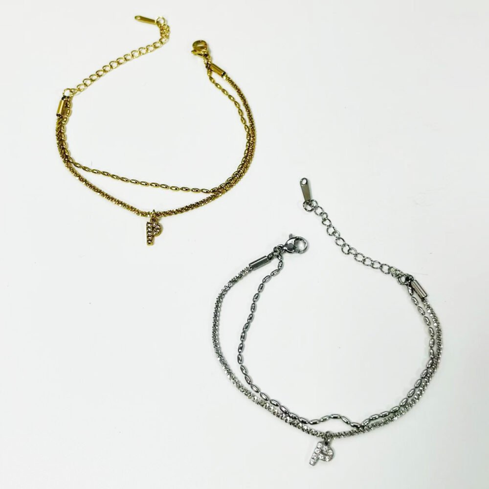 Zirconia Initial Luxe 18K Plated Titanium Layered Bracelet - Image 3