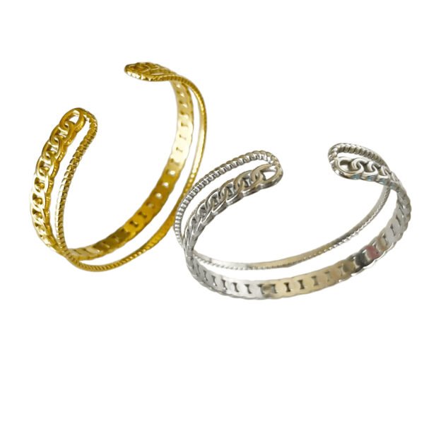 Textured Chain Link Open Bangle