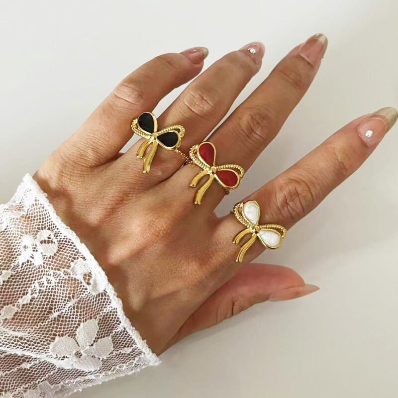 Bow Charm Enamel Ring