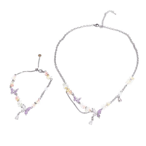 Butterfly Gemstone Jewelry Set Silver Plated Natural Stone