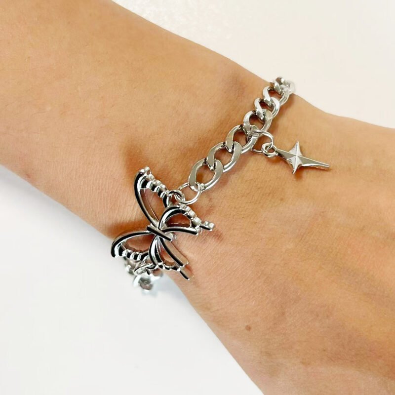 Butterfly Star Charm Bracelet Silver Plated Chain