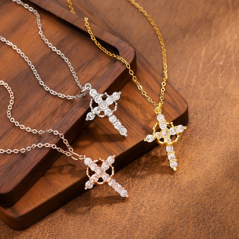Crystal Cross Pendant Necklace Multi-Color Plated