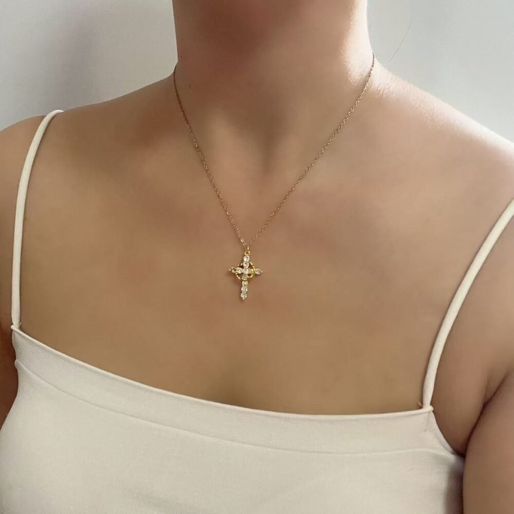 Crystal Cross Pendant Necklace Multi-Color Plated - Image 4