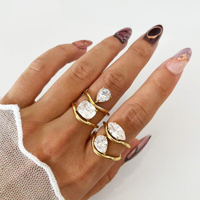 Crystal Wave Ring Set
