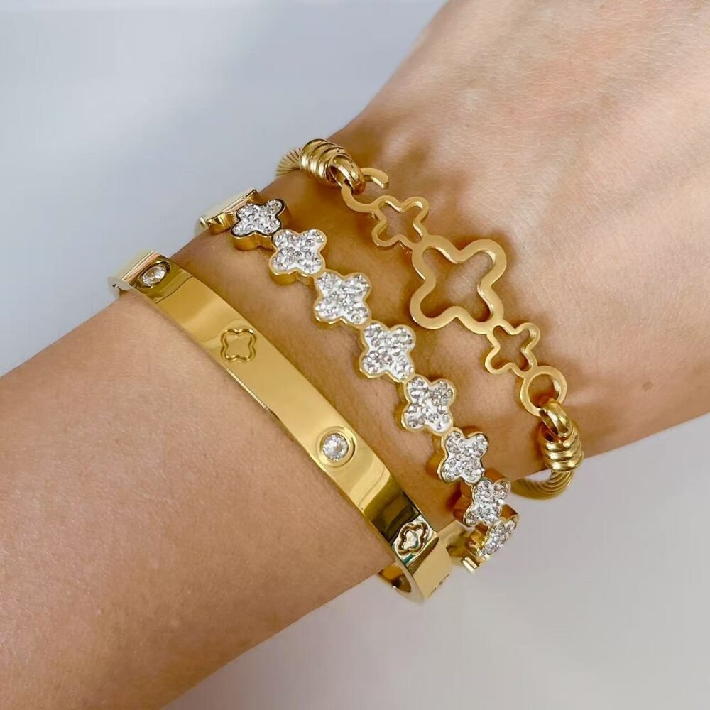 Gold Clover Charm Bangle - Image 2