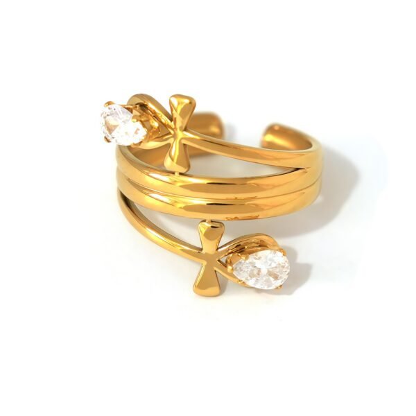 Gold Crossed Zircon Duo Ring