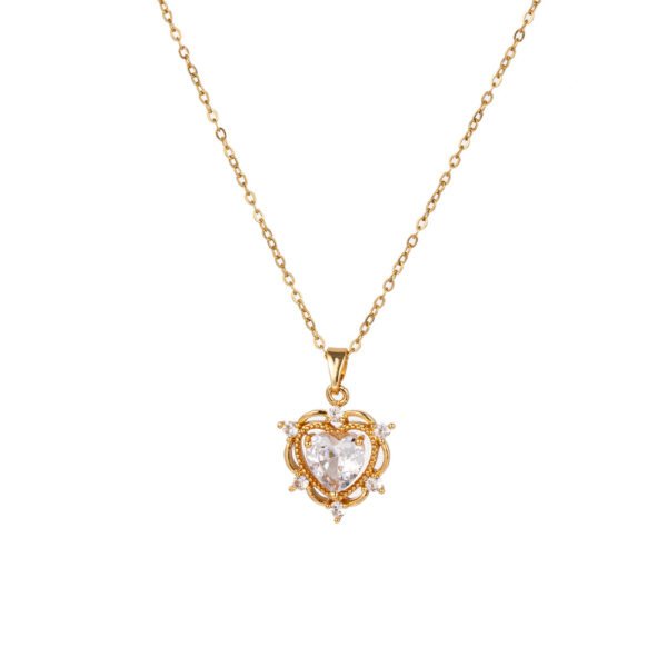 Golden Heart Zircon Pendant Necklace