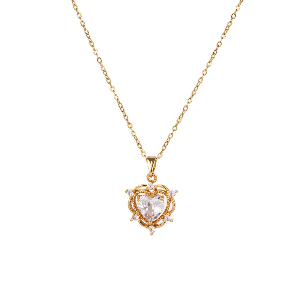 Golden Heart Zircon Pendant Necklace