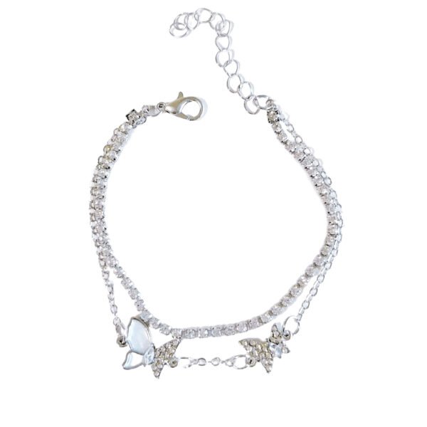 Layered Butterfly Tennis Bracelet Silver Plated Crystal