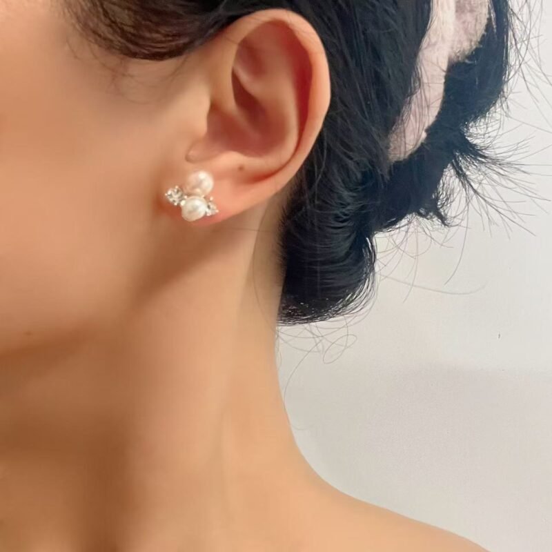 Pink & White Pearl Zircon Stud Earrings