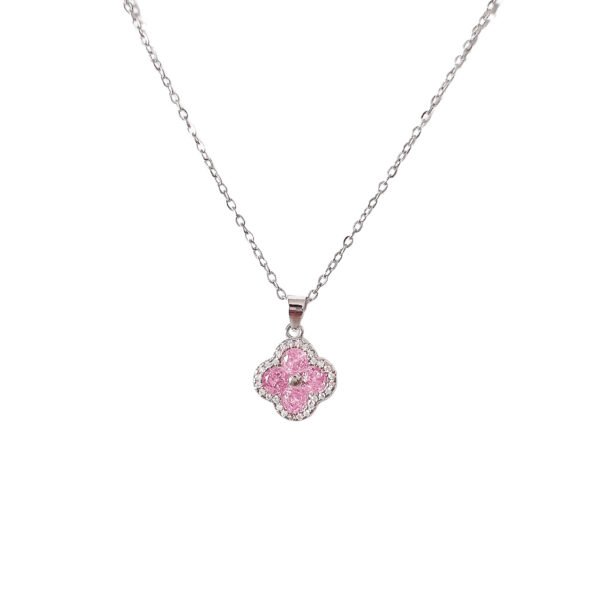 Pink Zircon Clover Pendant Necklace