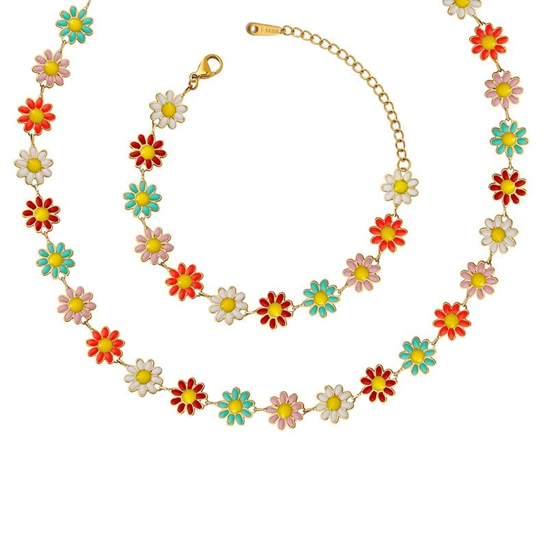Rainbow Daisy Enamel Jewelry Set