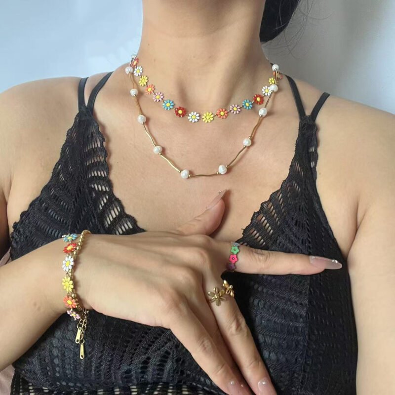 Rainbow Daisy Enamel Jewelry Set