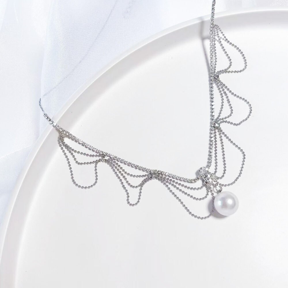 Silver Multi-Layer Zircon Pearl Necklace - Image 3
