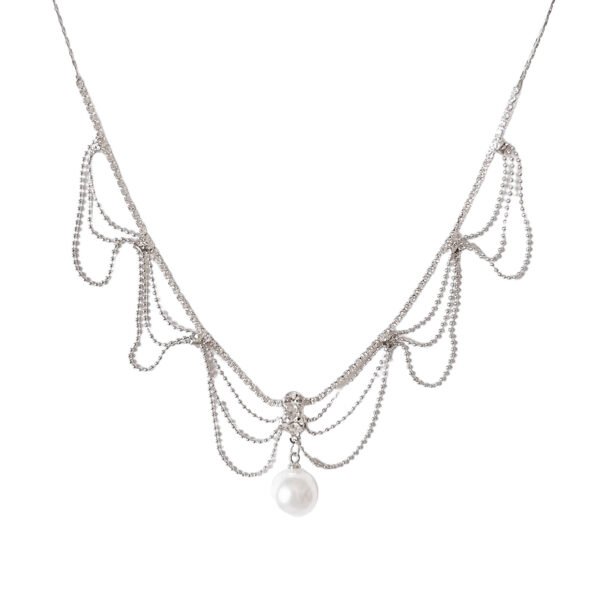 Silver Multi-Layer Zircon Pearl Necklace