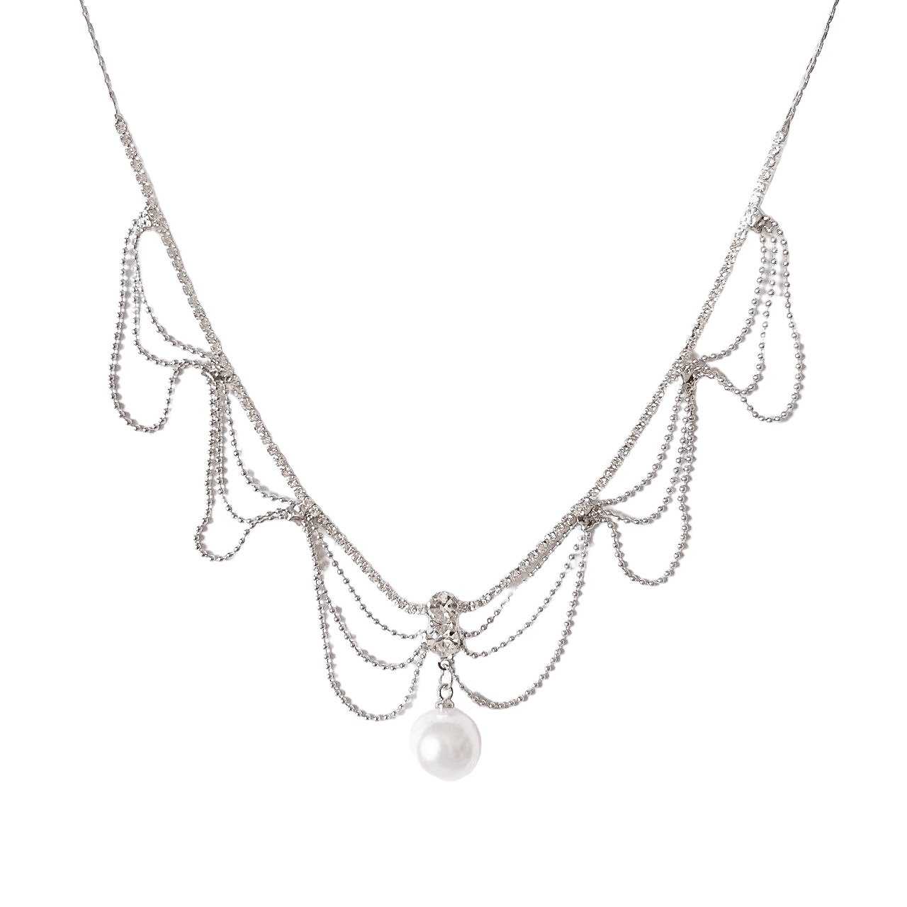 Silver Multi-Layer Zircon Pearl Necklace