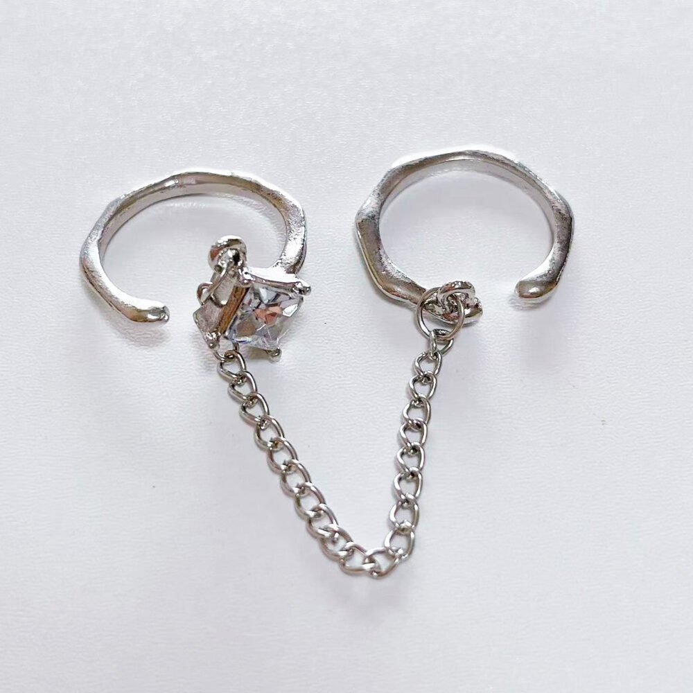 Silver Zircon Chain Link Duo Ring - Image 4