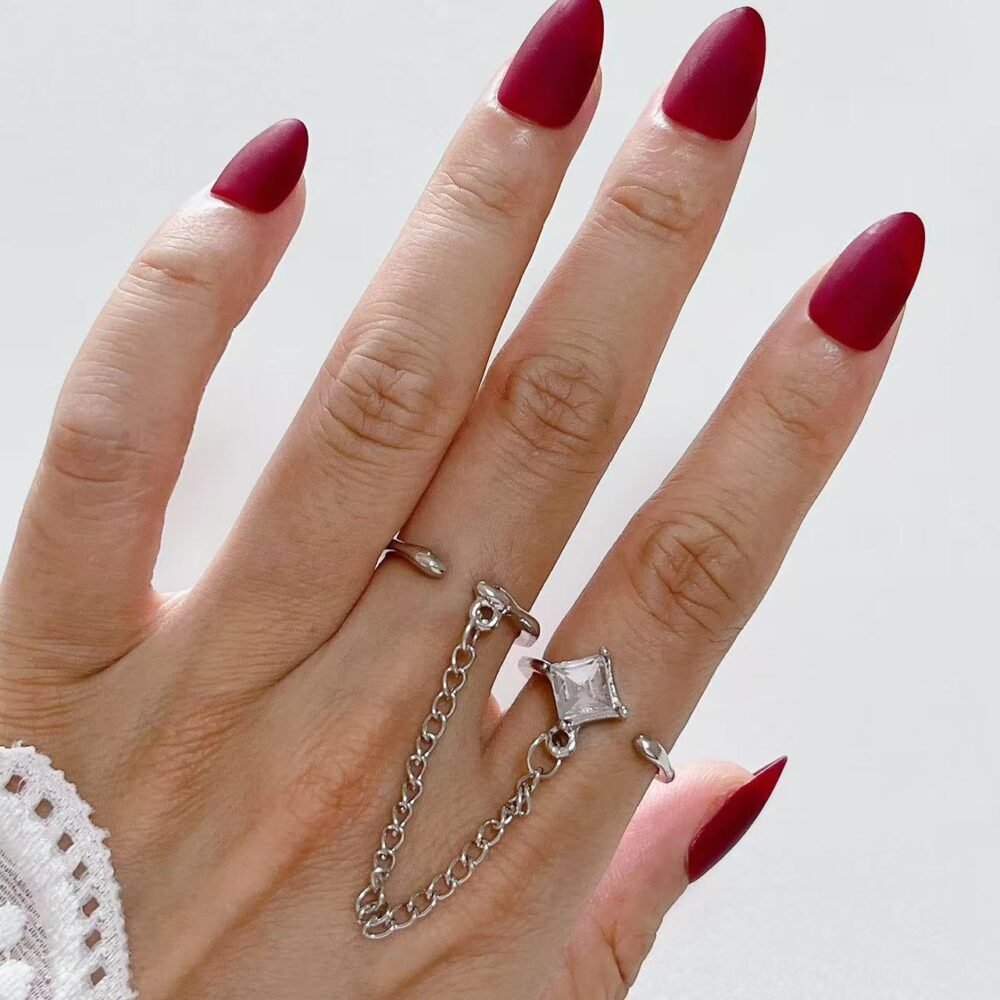 Silver Zircon Chain Link Duo Ring - Image 2