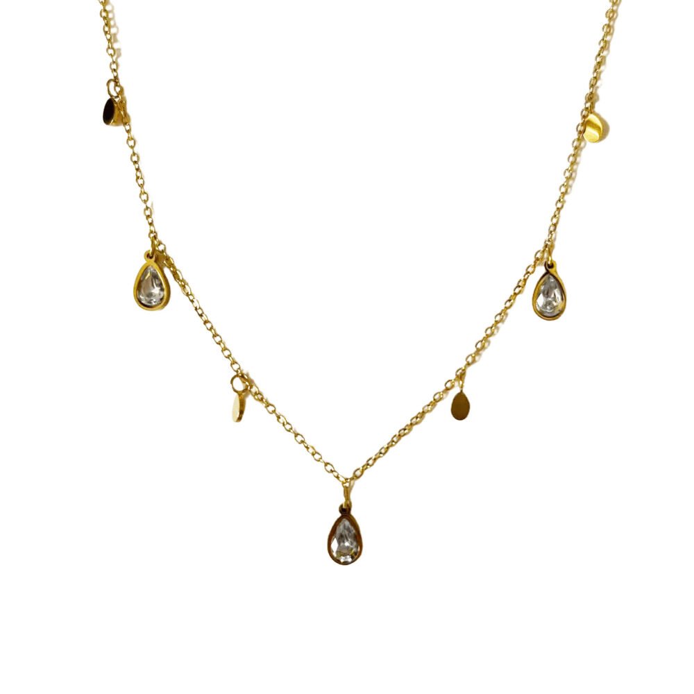 Teardrop Crystal Charm Necklace Gold Plated