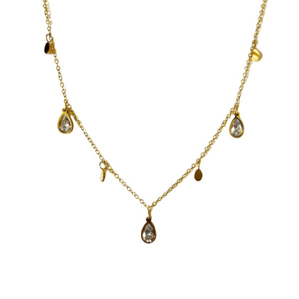 Teardrop Crystal Charm Necklace Gold Plated