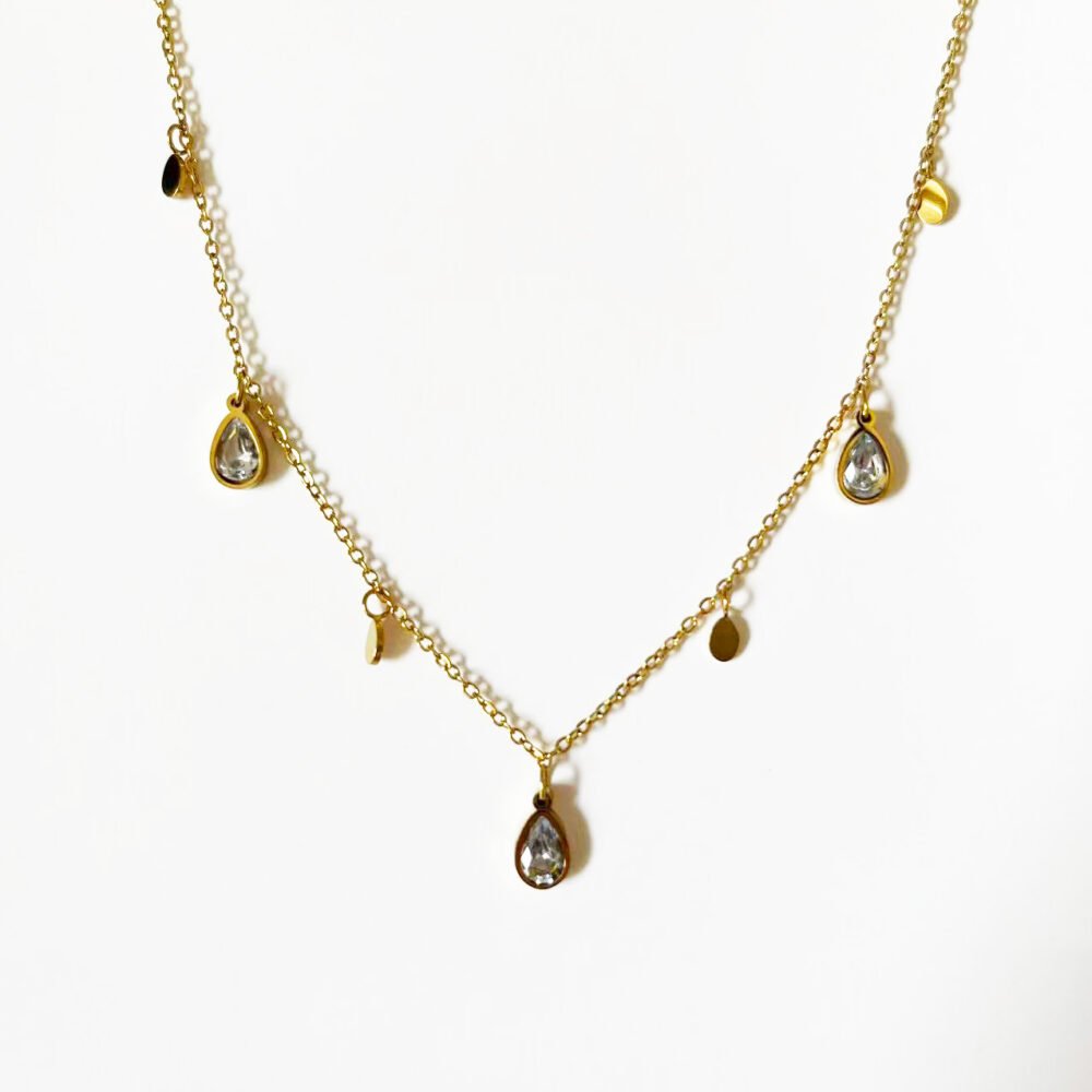 Teardrop Crystal Charm Necklace Gold Plated