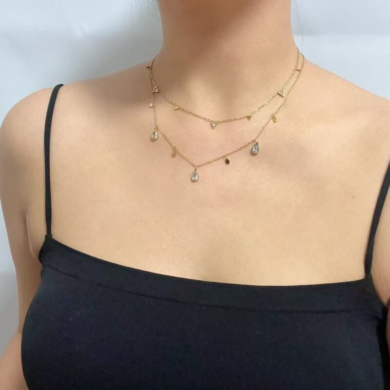 Teardrop Crystal Charm Necklace Gold Plated