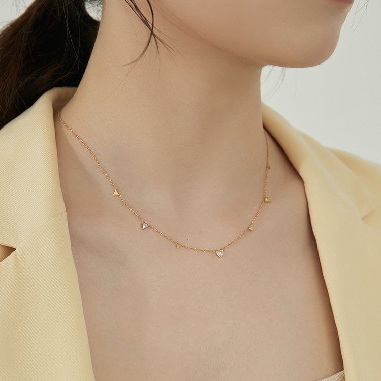Triangle Crystal Pendant Necklace Gold Plated