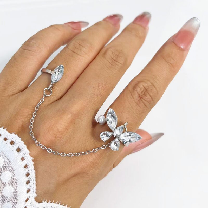 Zircon Butterfly Chain-Linked Rings