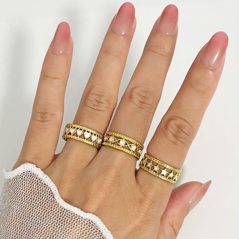 18K Gold Evil Eye Star Heart Open Ring